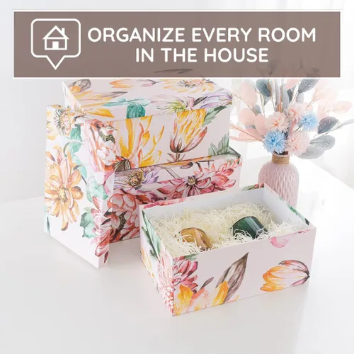 Miniatura 7 de Soul & Lane Cajas de almacenamiento de cartón decorativas con tapas para decoración y organización del hogar, juego de 3 cajas grandes de recuerdo