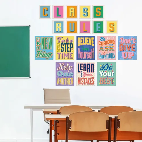 Miniatura 7 de Sweetzer & Orange Juego de 8 pósteres de reglas educativas con letras de reglas de clase, gráficos motivacionales para profesores y estudiantes