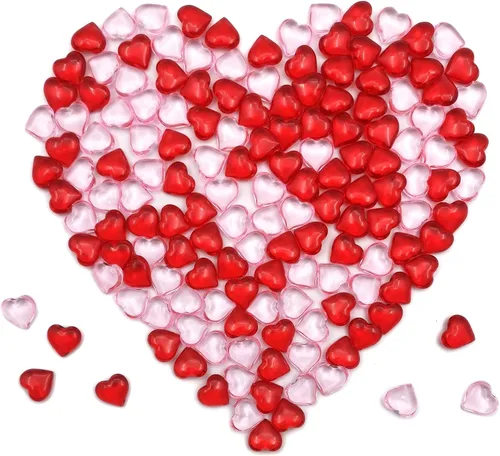 Miniatura 9 de 200 corazones acrílicos rosados, relleno de jarrón de 0.866 in, decoraciones para el día de San Valentín, decoración de mesa de corazón de plástico