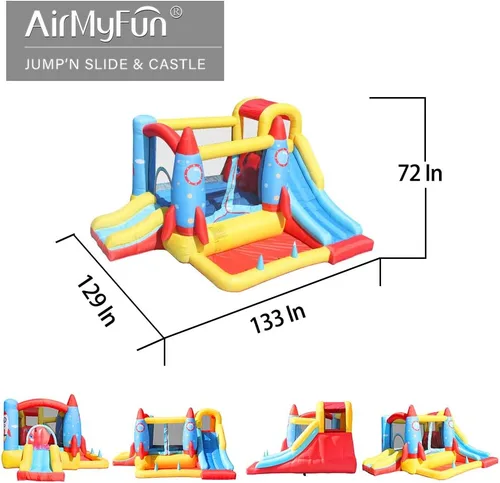 Miniatura 8 de AirMyFun Casa inflable para saltar, castillo hinchable con soplador de aire, casa de juegos con piscina de bolas, tobogán inflable para niños