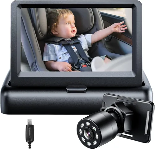 Itomoro Espejo de coche para bebé, vista infantil en asiento trasero con amplia visión cristalina, USB fácil instalar monitor de coche de bebé 1080p
