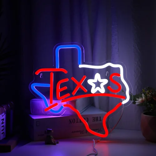 Letrero de neón de Texas alimentado por USB para decoración de habitación, letrero de neón de Texas Longhorn, letrero de luz de neón Lone Star