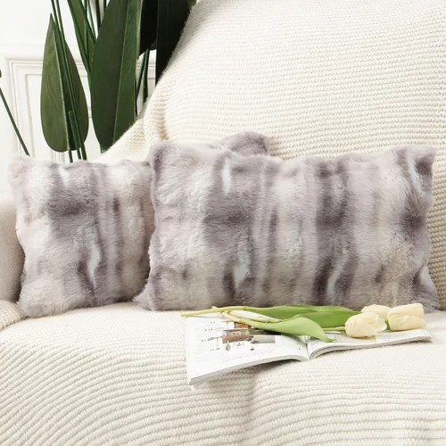 Miniatura 20 de MADIZZ Paquete de 2 fundas de almohada gruesas de felpa de lana sintética, suaves y bohemias, lujosas fundas de cojín para sofá, dormitorio, sala