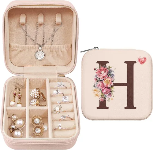 Britown Organizador de joyas de viaje, collar y aretes, caja de joyería pequeña, regalos de cumpleaños para mujeres, mamá, hija, amiga, inicial H