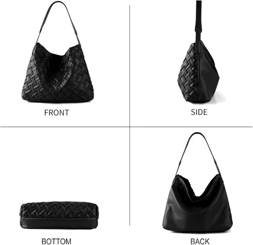 Miniatura 2 de PoVwlty Bolso tejido para mujer, de cuero vegano, bolso de viaje grande, bolso de hombro hecho a mano retro