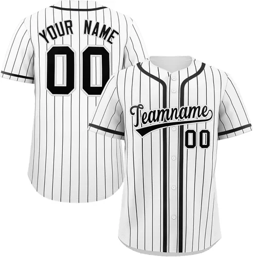 Miniatura 16 de Camiseta de béisbol de rayas finas personalizada hipster hip hop, camisetas deportivas con nombre y número del equipo personalizado para hombres