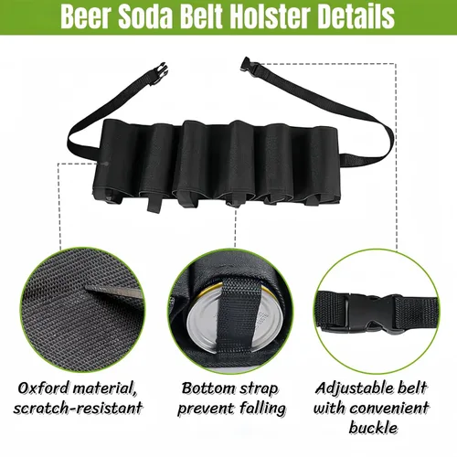 Miniatura 4 de BLIRITEL Cinturón de cerveza, paquete de 6 soportes para cinturón de cerveza para hombres, funda de cinturón de soda de cerveza, bolsa de cintura