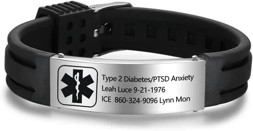 Lam Hub Fong Pulseras de identificación médica ajustables para mujeres y hombres, pulseras deportivas de silicona personalizadas para niños y niñas