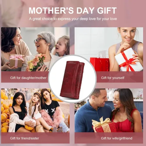 Miniatura 6 de Aphison - Cartera larga de cuero suave RFID para mujer, con caja de regalo