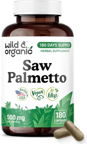Miniatura 9 de Wild & Organic Cápsulas Saw Palmetto de 500 mg - Soporte del tracto urinario para hombres y mujeres - Suplemento en polvo de palma enana pura
