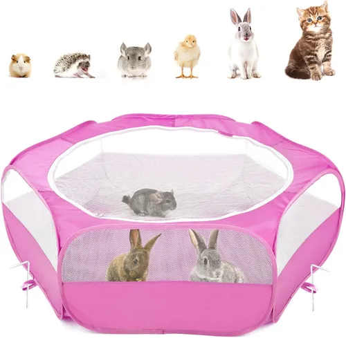 Miniatura 12 de Pawaboo Corralito para Animales Pequeños, Carpa de Jaula Impermeable para Mascotas Pequeñas con Cubierta con Cremallera, Cerca Portátil para Patio