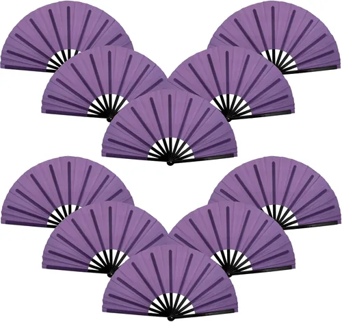 QIRMIZI Abanico plegable grande de 10 piezas para rave de mano, abanicos para Kung Fu, Tai Chi, Danza, Festivales de Música, Carnavales, Bodas,