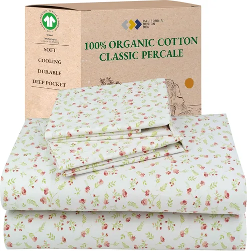 Miniatura 33 de California Design Den Sábanas King con Rayas, 100% Algodón Orgánico Percal, Juego de Sábanas de Bolsillo Profundo King y Fundas de Almohada - Raya