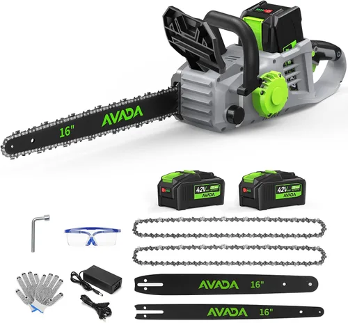 Motosierra eléctrica inalámbrica, motosierra de batería de 42 V 16 pulgadas con motor sin escobillas y potencia de corte superior silenciosa,