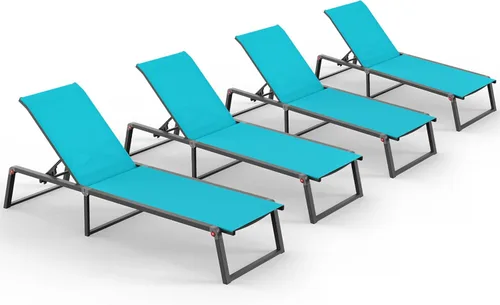 Miniatura 14 de Silla de Salón de Aluminio para Exterior, Sillas de Salón Plegables y sin Montaje para Patio y Piscina, Silla Reclinable de 5 Posiciones para Blanco