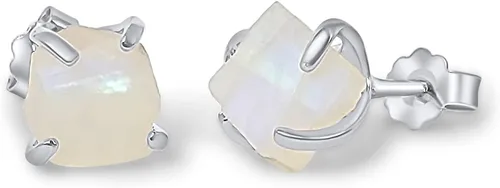 Miniatura 142 de Natural raw gemstone stud earrings with white gold over 925 sterling silver, 6 to 7mm rough genuine quality birthstone gift for her, Uniquelan