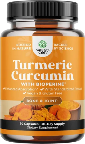 Curcumina de cúrcuma con extracto de pimienta negra, suplemento de cúrcuma para la salud de las articulaciones con 95% de curcuminoides, suplemento