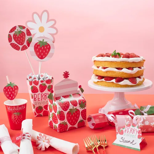 Miniatura 3 de Big Dot of Happiness Berry Sweet Strawberry - Caja de golosinas para fiestas de cumpleaños con temática de frutas o baby shower, cajas a dos aguas