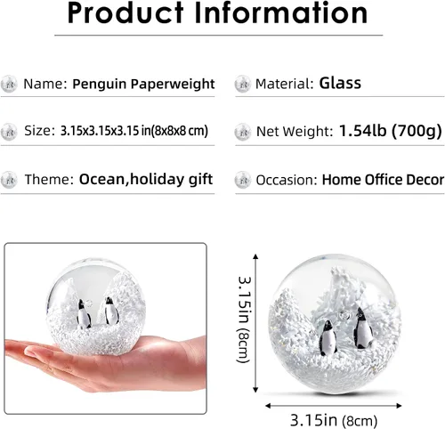 Miniatura 2 de EUSTUMA Pisapapeles de pingüino de vidrio soplado a mano, adorno de animales marinos para acuario de peces, colección de animales marinos