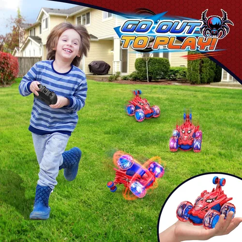 Miniatura 6 de Coche de control remoto para niños de 4 a 12 años, auto RC recargable con 360 vueltas 4WD, juguetes divertidos al aire libre para niños, regalos