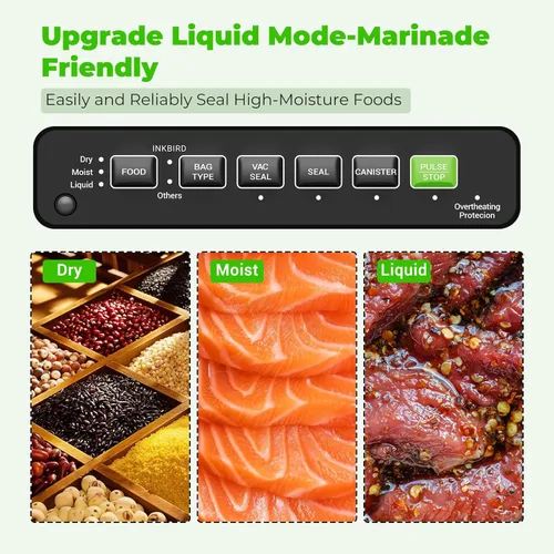 Miniatura 2 de Máquina selladora al vacío, INKBIRD potente de 130W de alta potencia con modos de 6 alimentos líquidos/húmedos/secos, sistema compacto de Negro