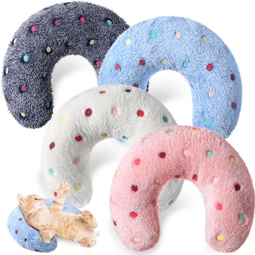 Miniatura 10 de Sweetude 4 almohadas para gatos, cama de cachorro, mullidas y calmantes para mascotas, regalos suaves con forma de media rosquilla en forma de U