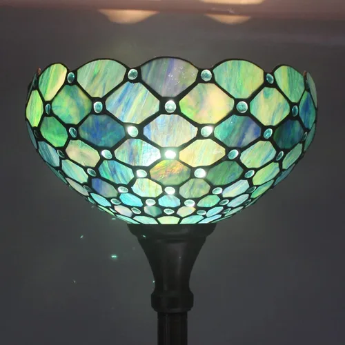 Miniatura 4 de Lámpara de pie Tiffany de vidrio manchado Torchiere 12X12X67 Pulgadas Luz de esquina antigua (Perla Azul Mar) Antorcha de luz de esquina antigua