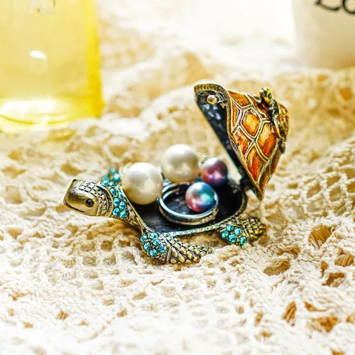 Miniatura 4 de YU FENG Figuras de tortuga para madre y bebé, cajas de joyería con bisagras coleccionables