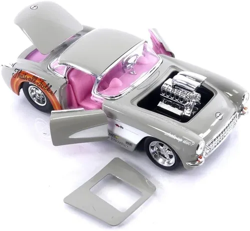 Miniatura 4 de Jada Looney Tunes 1:24 1957 Chevrolet Corvette - Coche fundido a presión y figura de Bugs Bunny de 7 cm, juguetes para niños y adultos Gris