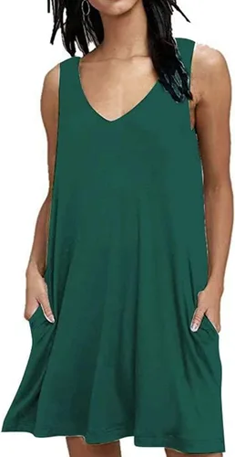 Vestidos de verano para mujer, cuello en V, sin mangas, con vuelo, vestido tipo túnica con bolsillos