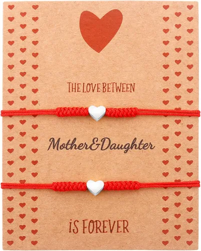 Regalos para el día de la madre para mamá, hilo rojo, para madre e hija, juego de 2 pulseras de corazón a juego para mamá y yo, pulsera roja para
