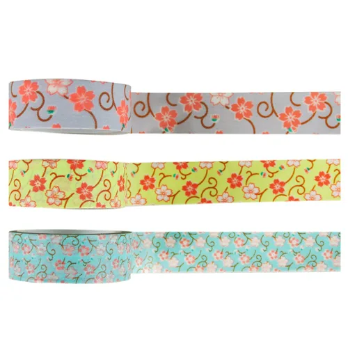 Miniatura 3 de Wrapables® Floral Bloom Mini Cinta adhesiva japonesa Washi (juego de 3), 6-10M L x 0.591 in W Floración floral