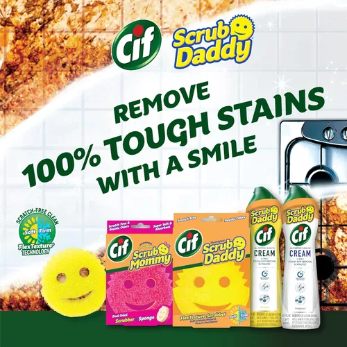 Miniatura 2 de Scrub Daddy Scrub Mommy, Daddy Caddy + Cif Limpiador Multiusos - Estropajo de dos caras sin arañazos para cocina y baño + crema de limpieza