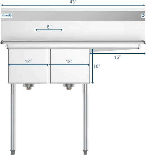 Miniatura 5 de KoolMore - SB121610-16R3 - Fregadero de cocina comercial NSF con 2 compartimentos, de acero inoxidable, con escurridor, tamaño del tazón: 12 x 16 x