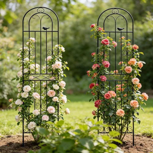 Miniatura 5 de Paquete de 2 Enrejados de Jardín de Metal de 70.8" de Alto x 19.7" de Ancho con Revestimiento Negro, Panel de Rejilla de Alambre en Celosía
