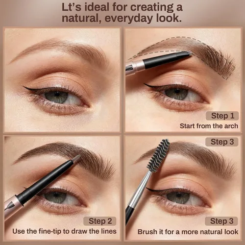 Miniatura 4 de [Paquete de 2]Lápiz de cejas, resistente al agua, maquillaje de cejas con dos extremos, kit profesional de mejora de cejas con cepillo para cejas