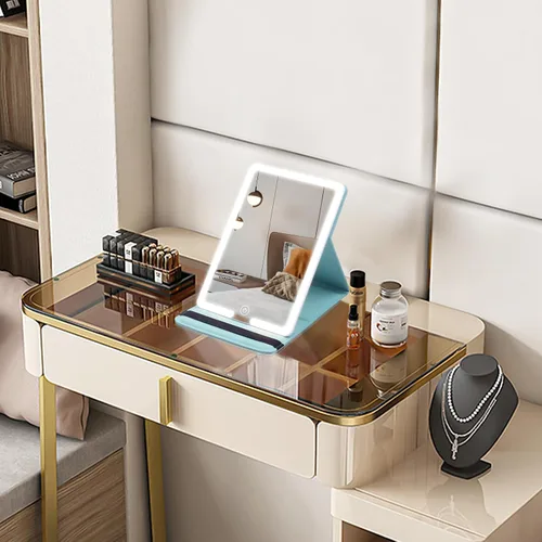 Miniatura 7 de Espejo de maquillaje de viaje con luces, espejo cosmético con luz LED con funda de piel sintética, batería recargable de 1500 mAh, 3 modos de luz