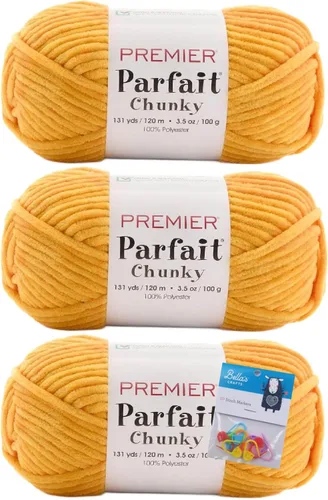 Miniatura 7 de Premier Yarns Parfait - Paquete de 3 unidades de felpilla gruesa de 3.5 onzas, peso supervoluminoso, paquete de 3 unidades con soportes para puntada
