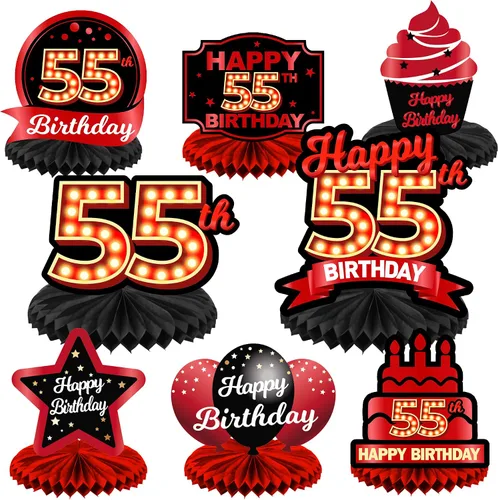 Miniatura 32 de Feliz Cumpleaños 15 Centros de Mesa de Panal Rojo y Negro Globos Decoración Temática de Mesa Decoraciones de Mesa Adornos de Mesa para Niñas Mujeres