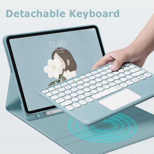 Miniatura 3 de Funda para teclado para Galaxy Tab S10 Lite/ S10 FE/S9FE/S9/S8 /S7, teclado desmontable con trackpad, funda tipo folio delgada con soporte para Azul