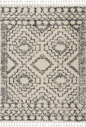 Miniatura 20 de Hauteloom, Duncans - Alfombra de estilo granja de pelo mullido para sala y dormitorio, con borlas - Beige, carbón, gris - 2 pies 7 pulgadas x 7 pies