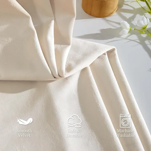 Miniatura 3 de StangH Cortinas de terciopelo beige para dormitorio de niños, elegante decoración del hogar con pestaña trasera y cinturón de gancho, cortinas