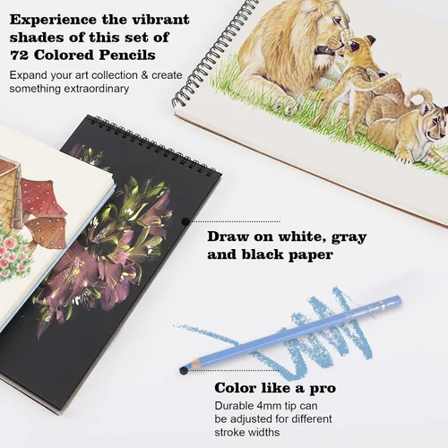 Miniatura 5 de Lápices de colores para libros de colorear para adultos, 72 lápices de dibujo con núcleos suaves a base de aceite, suministros de arte profesionales