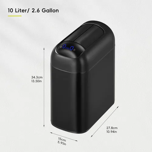Miniatura 2 de EKO Astro Slim Basurero con sensor, 10L / 2.6 galones, papelera sin contacto con tapa de mariposa de cierre suave, papelera de acero inoxidable
