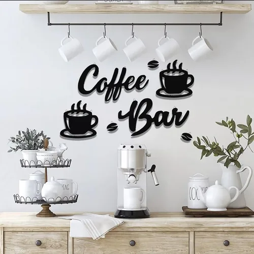 Miniatura 3 de Letrero colgante de barra de café, 7 piezas, arte de pared, letrero de café y bar, decoración de pared con granos de café y tazas, letrero