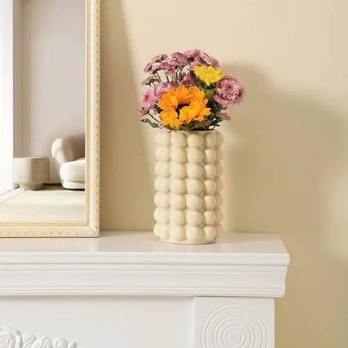 Miniatura 8 de Florero de burbujas, florero de cerámica beige para decoración bohemia, jarrones de cerámica para decoración moderna del hogar, jarrones decorativos