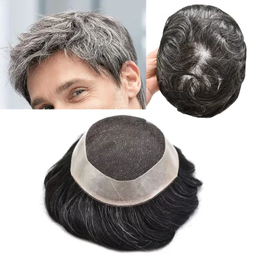 Miniatura 12 de Peluca de cabello humano real para hombre, cabello humano real, encaje francés, línea capilar natural, revestimiento de poliéster para hombre, #1B60