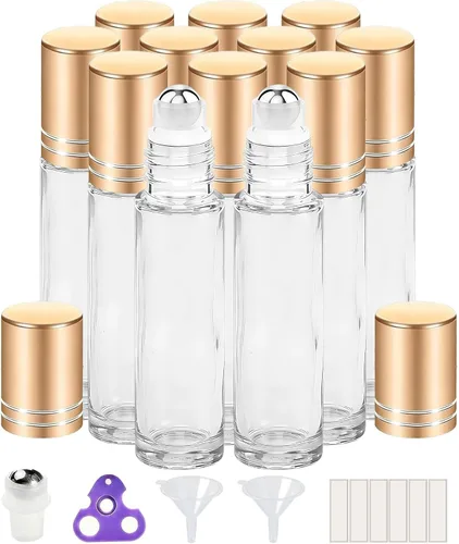 Miniatura 11 de PrettyCare Paquete de 12 aplicadores de bola rodante, botellas de rodillo de vidrio ámbar para aceite esencial con bola de rodillo de acero