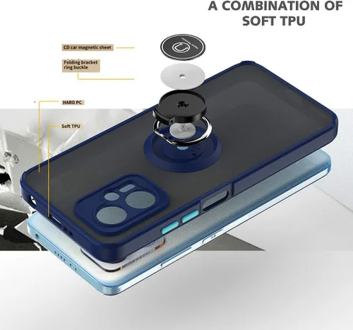 Miniatura 2 de QUIETIP Funda para Xiaomi Poco X4 GT, TPU + PC duro a prueba de golpes, anillo magnético para montaje en coche, cubierta de parachoques con 2 Negro