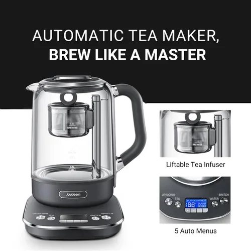 Miniatura 2 de Joydeem Máquina de té caliente, hervidor eléctrico de vidrio con infusor de té de elevación automática y control de temperatura, 1.7L, JD-ZC6088G